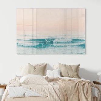 Tableau en verre acrylique La mer bleue rencontre le ciel rose en Grèce - Sisi & Seb 