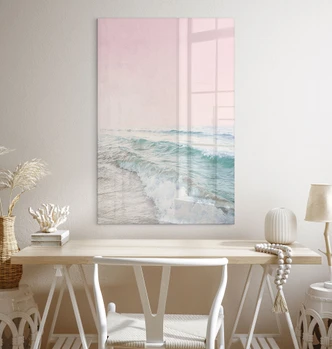 Tableau en verre acrylique Ciel rose au-dessus de la mer - Sisi & Seb 