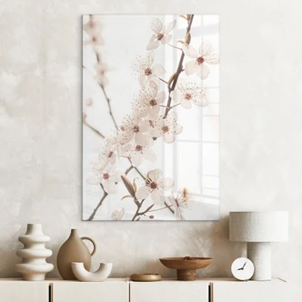 Tableau en verre acrylique Branche avec fleurs de cerisier blanches - Sisi & Seb 
