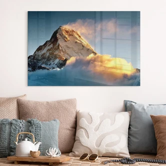 Tableau en verre acrylique Lever de soleil sur une montagne enneigée - Annapurna Himal 