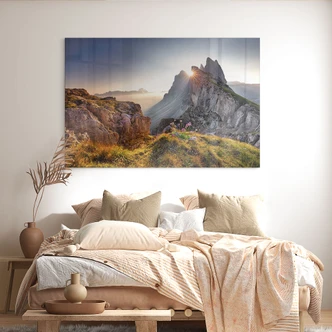 Acrylglasbild Sonnenaufgang über den Bergen in Südtirol 