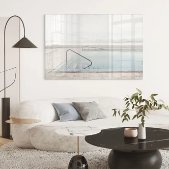 Tableau sur verre acrylique Piscine à débordement avec vue sur les nuages - Steinkopff 