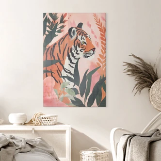Tableau sur verre acrylique Tigre dans une jungle rose - Treechild 