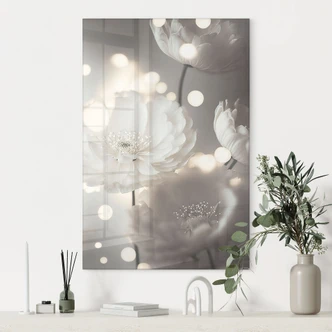 Acrylglasbild Weiße Blüten im Lichtermeer - Treechild 