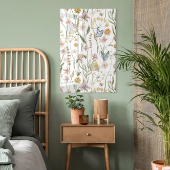 Tableau sur verre acrylique Prairie printanière avec papillons - UN Designs 