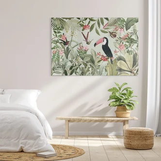 Stampa su vetro acrilico Tucano in una giungla paradisiaca - UN Designs 