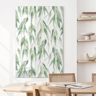 Tableau en verre acrylique Branches avec feuilles vertes - UN Designs 