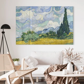 Tableau sur verre acrylique Van Gogh - Champ de blé avec cyprès 