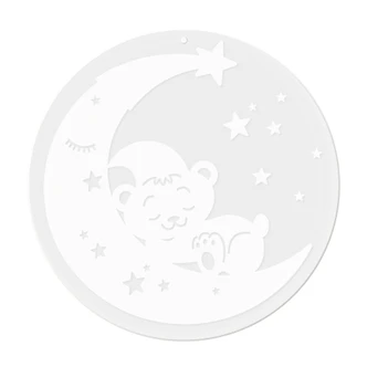 Acrylglasbild, Fensterbild zum Aufhängen Schlafender Teddy auf dem Mond | Babyzimmer Hängedeko - Rund 