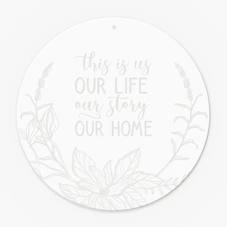 Acrylglasbild, Fensterbild zum Aufhängen This is us | Spruchdeko fürs Wohnzimmer - Rund 
