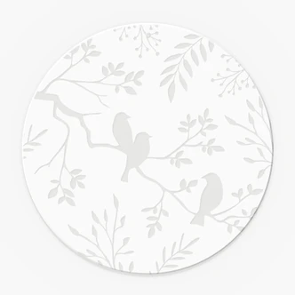 Acrylglasbild, Fensterbild zum Aufhängen Vögel zwischen floralen Zweigen - Rund 