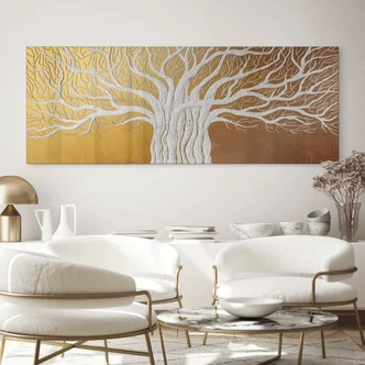 Tableau en verre acrylique Arbre de vie blanc abstrait - Grande - Panorama 