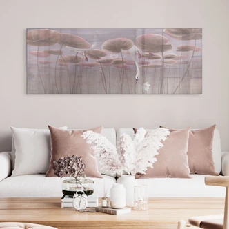 Acrylglas foto Lotusbloemen met zwaan in water in donkerroze - Ms Tiff - Panorama 