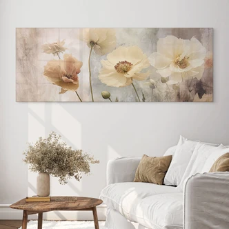 Tableau en verre acrylique Panorama - Paksoylu - Fleurs dans des tons pastels chauds 