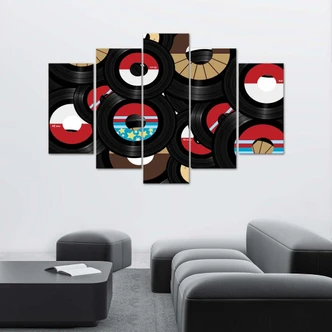 Leinwandbild 5 teilig, Vinyl-Musik 