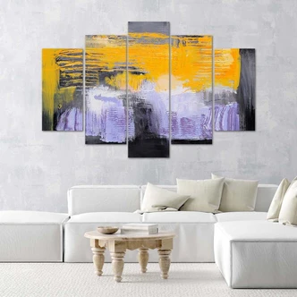 Leinwandbild 5 teilig, Abstraktion Gelb Violett 
