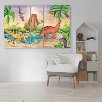 Leinwandbild 5 teilig, Dinosaurier am See 