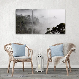 3-delige canvas print, Bos in de mist 
