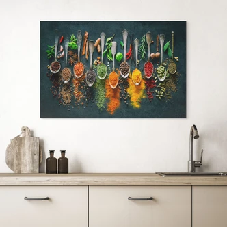 Wandbild Bunte Vielfalt an Gewürzen - Alu-Dibond 
