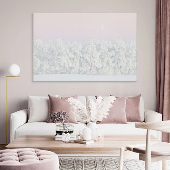 Wanddecoratie Besneeuwd winterbos met maan - EMELIEmaria - aluminium dibond Wanddecoratie Besneeuwd winterbos met maan - EMELIEmaria - aluminium dibond