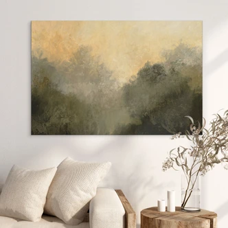 Wanddecoratie Verborgen licht in de ochtendmist - Hobday - Alu-Dibond 