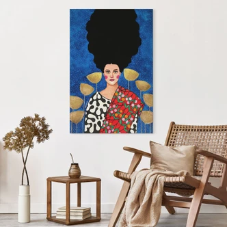 Wanddecoratie Vrouw in een veld met gouden bladeren - Alu-Dibond - Hülya 