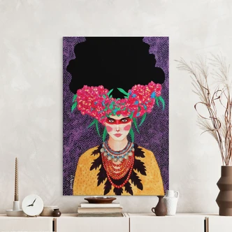 Wandbild Frau mit Blütenkranz und Stärke - Hülya - Alu-Dibond 