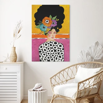 Wandbild Frau mit bunter Blumenkrone - Hülya - Alu-Dibond 