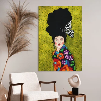 Wanddecoratie Vrouw met vlinder in haar haar - Aluminium Dibond - Hülya 