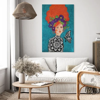 Wanddecoratie vlinder vrouw met bloemenkrans - Hülya - Alu-Dibond 