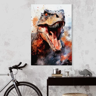 Muurschildering T-Rex: Het wilde gezicht van de prehistorie - Jaszke - Alu-Dibond 