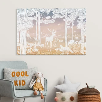 Vredig bos met herten en vossen - Ombre - Kikki Belle - Aluminium dibond 