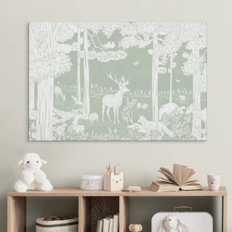 Wanddecoratie Bosidylle in het groen - Oase voor wilde dieren - Kikki Belle - Aluminium dibond 