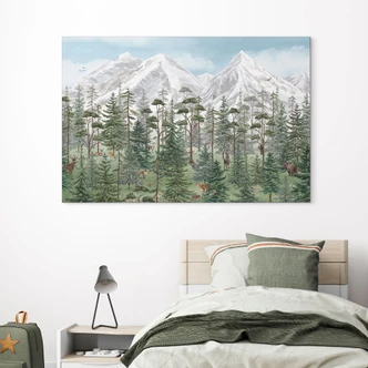 Bosdieren in een groen alpenbos - Kikki Belle - aluminium dibond 