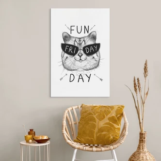 Muurschildering Kat met zonnebril - Fun Friday Cat - Korenkova - aluminium dibond 