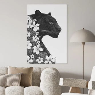 Muurschildering Zwarte panter met witte bloemen - Korenkova - Alu- Dibond 
