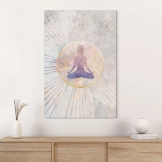 Wanddecoratie lotus positie - Meditatie in gouden licht - Manovski - Aluminium dibond 