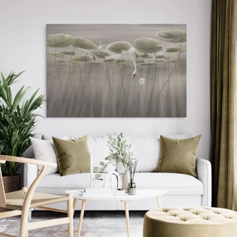 Wanddecoratie lotusbloemen met zwaan in water in grijs - Ms Tiff - Alu-Dibond Wanddecoratie lotusbloemen met zwaan in water in grijs - Ms Tiff - Alu-Dibond