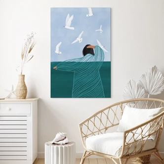 Wandbild Frau mit Möwen am Meer - Alu-Dibond - Müller 