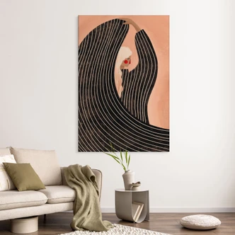 Wandbild Frau mit schwarzem Streifenkleid - Müller - Alu-Dibond 