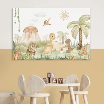 Wandbild Kleine Dinos auf großer Entdeckungsreise - Oliver Robins - Alu-Dibond 