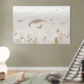 Wanddecoratie Walvissen en hun vrienden in de onderwaterwereld - Kinderkamer - Oliver Robins - Aluminium dibond 