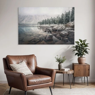 Wanddecoratie winterbos bij het meer - Rostovskiy - Alu-Dibond 