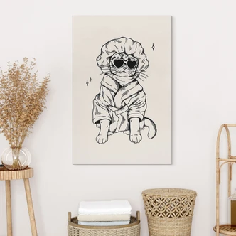 Wandbild Entspannte Katze mit Herzbrille - Royle - Alu-Dibond 