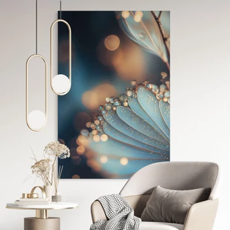 Stampe per pareti con fiori blu e gocce di rugiada - Alluminio Dibond - Treechild 