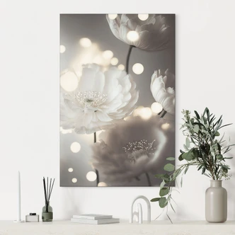 Wandbild Weiße Blüten im Lichtermeer - Treechild - Alu-Dibond  