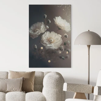 Wandbild Weiße Blumen mit Goldstaub - Treechild - Alu-Dibond 
