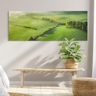 Wandbild Idyllische Felder im Nebel - Keller - Panorama - Alu-Dibond 