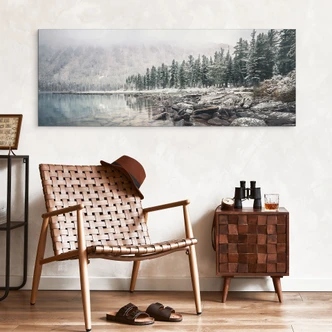 Wandbild Winterwald am See - Rostovskiy - Alu-Dibond Panorama 