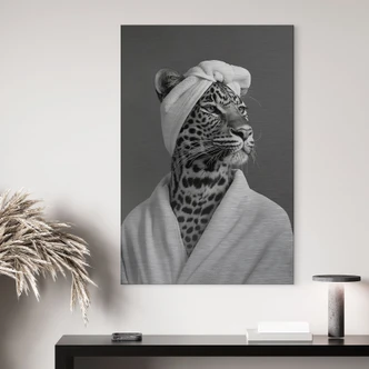 Wanddecoratie met zilvereffect Royale Spa time-out met luipaard - Rahner - Aluminium dibond 